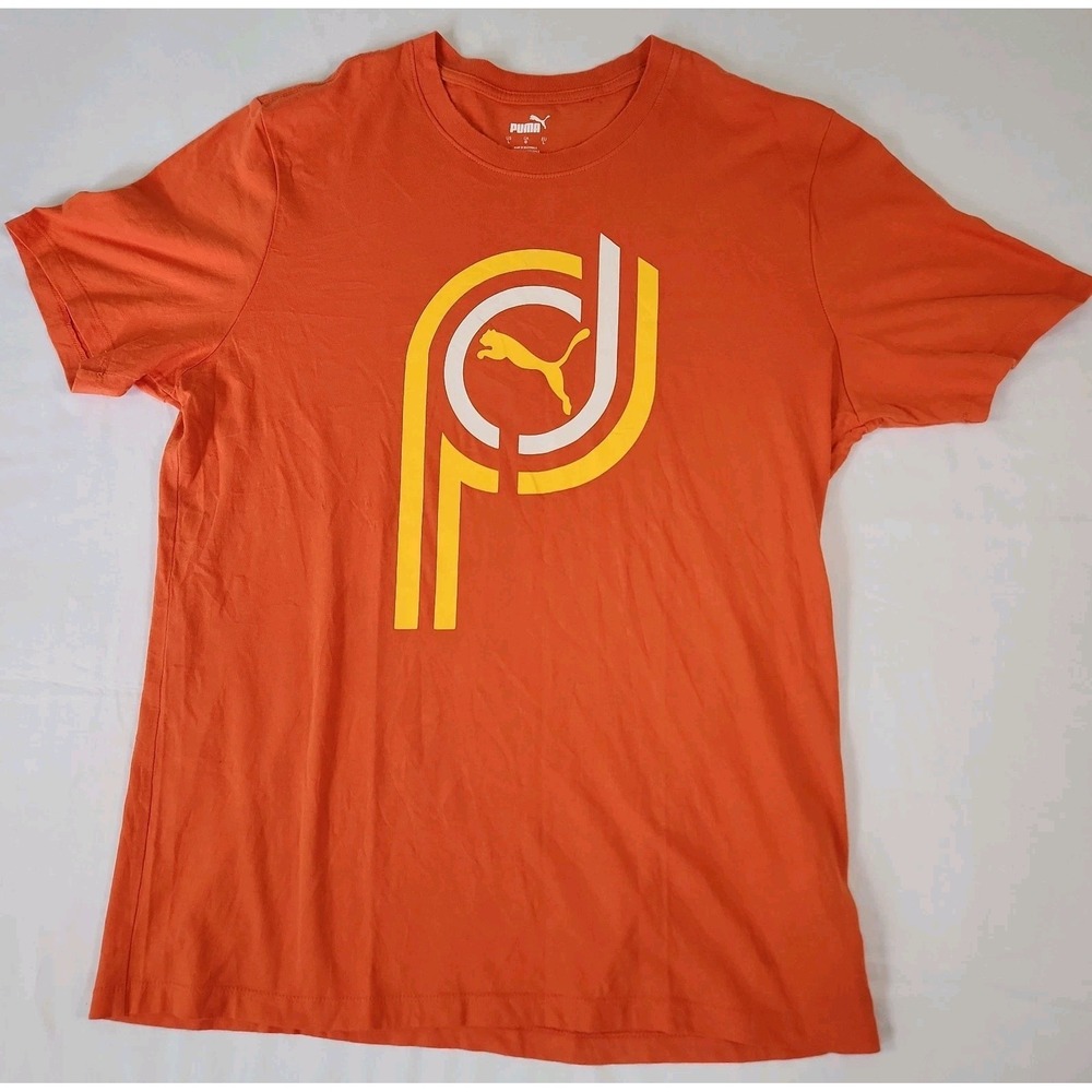 Puma Men's L T-Shirt Orange And Yellow Design Print